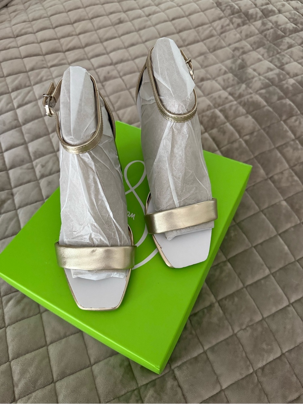 Sam Edelman Metallic Gold Square-Toe Ankle-Strap Heels